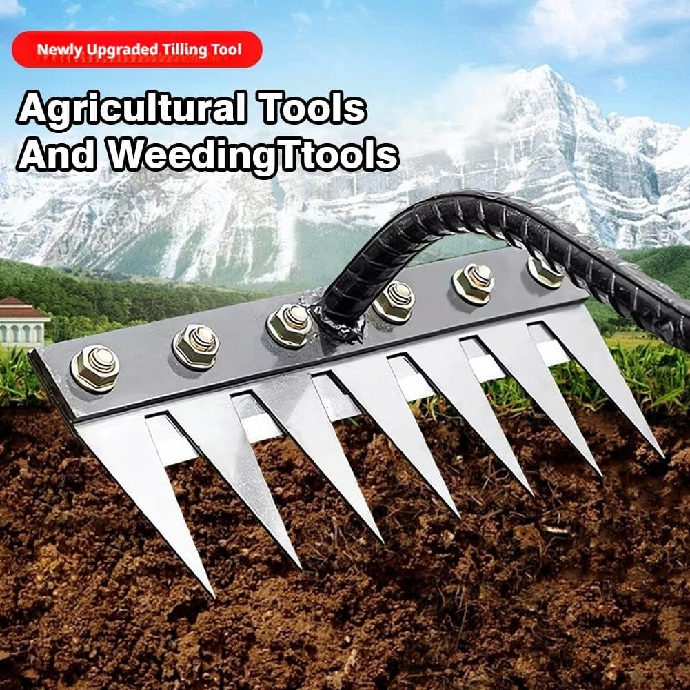 Iron Weeding Rake 2.0, 2026 New Teeth Carbon Steel Garden Weeder Rakes, Iron Rake for Yard Lawn and Garden, Heavy-Duty Gardens Hand Weeder Puller Tool for Gardening and Weedings