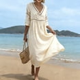 thumbnail image 6 of Casual Dresses for Women Fashion Casual V-Nek 3/4 Sleeve Solid Mid-Calf Dress Flowy Elegant Holiday Party Maxi Dress with Pockets, 6 of 9