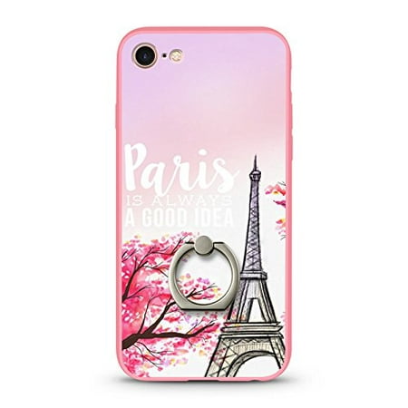 iPhone 7 Case/iPhone 8 Case, TownShop Ultra Thin Slim Fit Shock-Absorption Anti-Scratch TPU Bumper Case with Grip Ring Holder for Apple iPhone 7 (2016) / iPhone 8 (2017) - Eiffel Tower