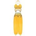 thumbnail image 5 of Traje de danza del vientre para mujer, cuello Halter, lentejuelas, cuentas de plástico, borla nítida, encaje, Top corto de danza y pantalones sueltos con abertura lateral, 5 of 5