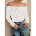 thumbnail image 4 of Women's Off Shoulder Sweaters Y2K Long Sleeve Ribbed Knit Fitted Pullover Fall Winter Date Night Outfits Tops Blouse Apricot M, 4 of 5