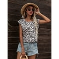 thumbnail image 3 of CALIPESSA Womens Summer Leopard Print Short Sleeve Tunic Tops Loose Fit Casual Round Neck T-Shirt, 3 of 5