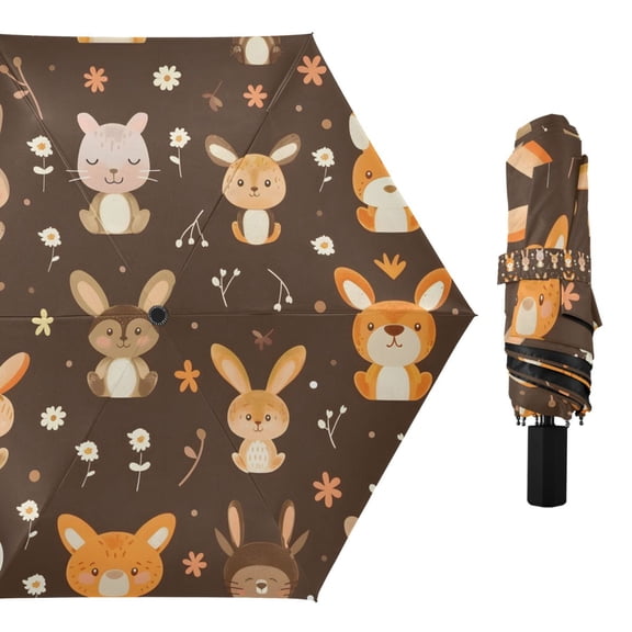 Cute Animal and Flower Compact Sun Umbrella Windproof Travel Umbrellas for Rain Strong Portable UV Protection