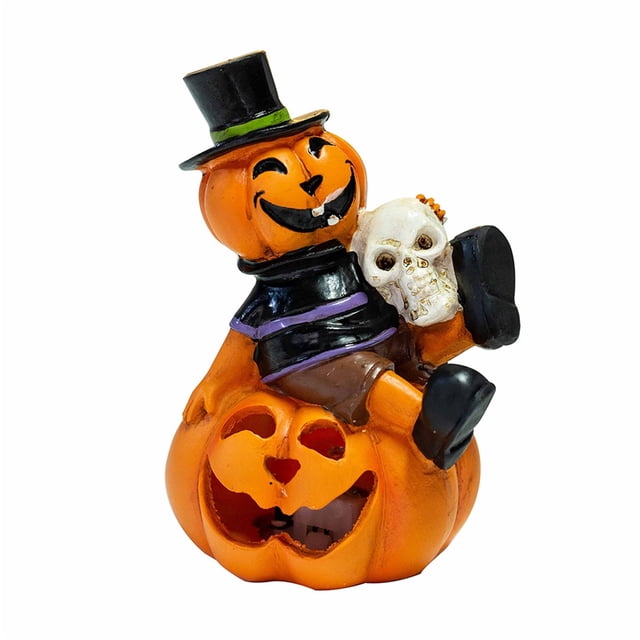 Halloween Pumpkin Lights Colorful Flashing Resin Lantern with Glowing Skeleton Design for Party Home Decor