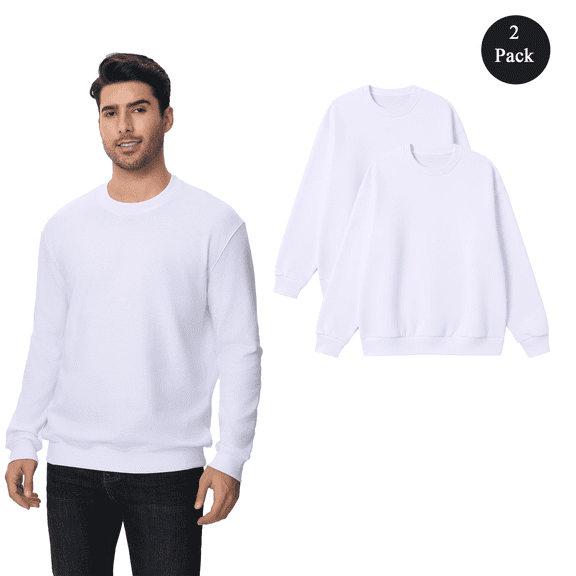 Zfeel Men's Premium Crewneck Sweatshirt, Moisture Wicking White Comfort Fleece Sweater, 2-Pack, S