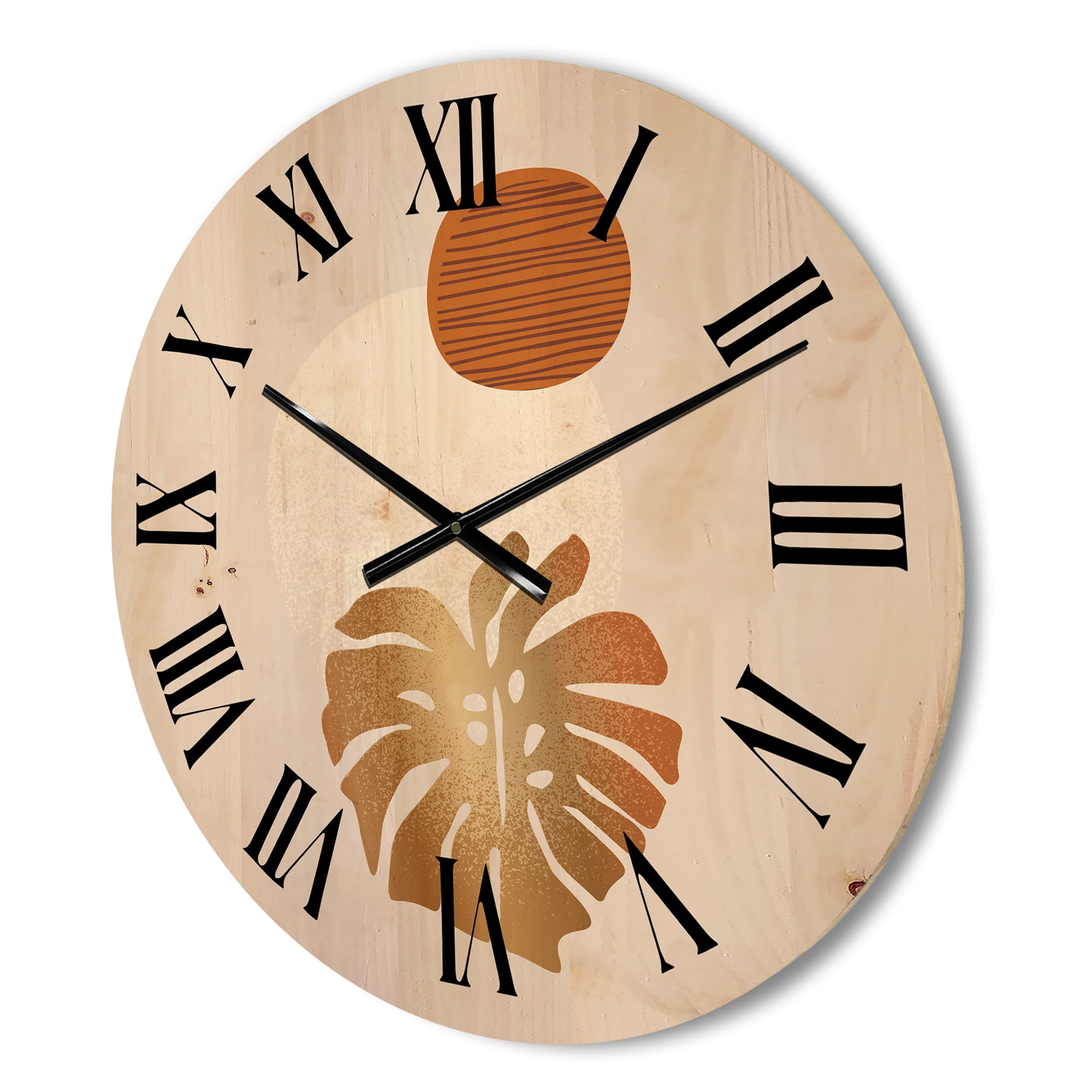 Designart 'Abstract Geometry Shapes and Tropical Palm Leaf II' Modern Wood Wall Clock