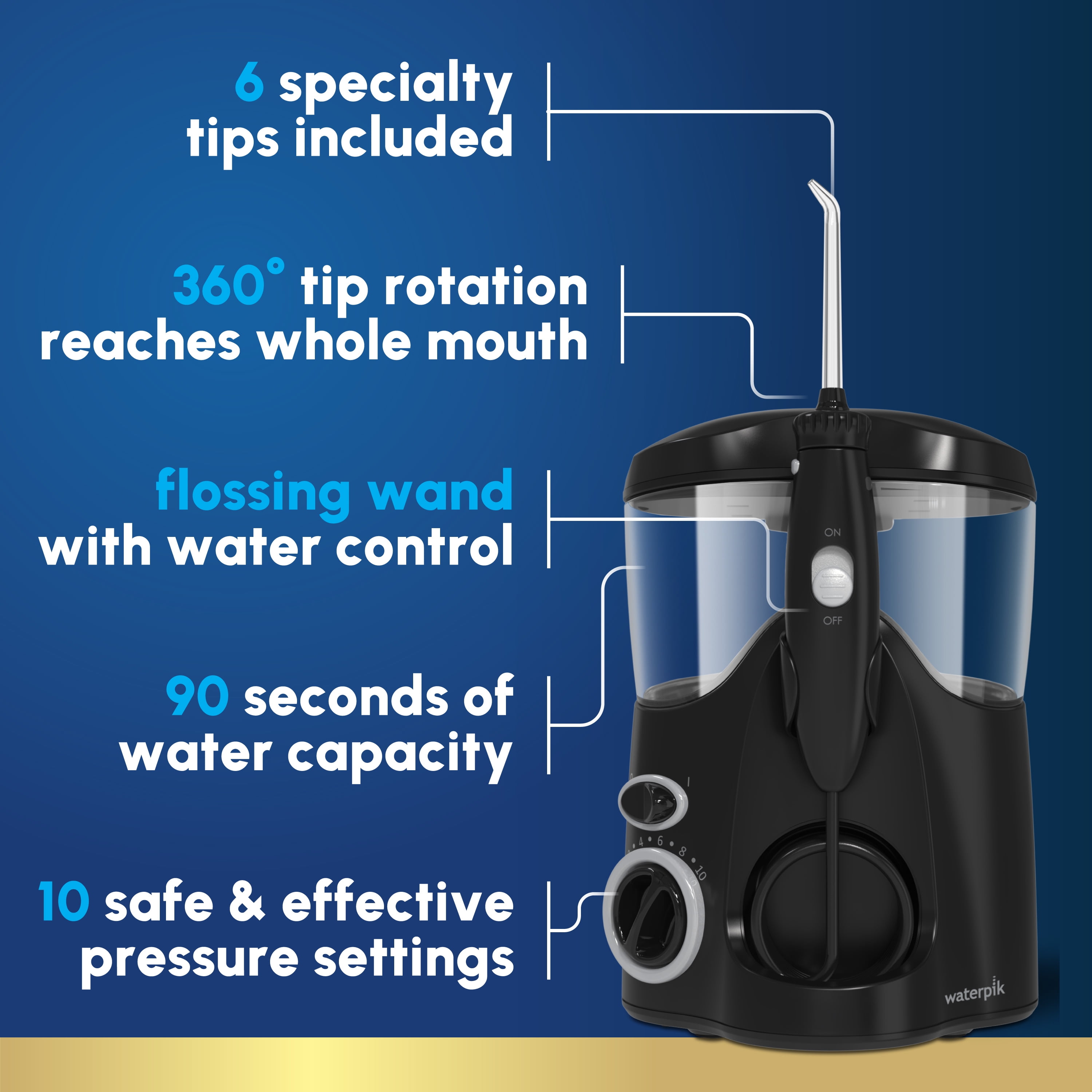 Waterpik Ultra Water Flosser with 10 Settings, 6 Tips, ADA Accepted, Black