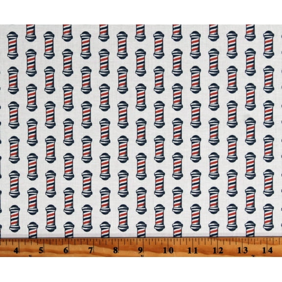 Cotton Barber Poles on White Barber Shop Haircut Cotton Fabric Print by the Yard (STELLA-D2588-VANILLA)