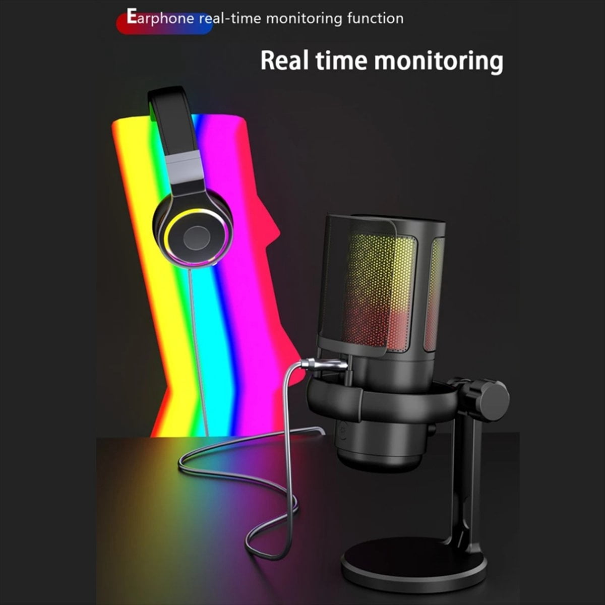 Gaming RGB Microphone, USB PC Mic for Streaming, Podcasts, Recording, Condenser Computer Desktop Mic on for //