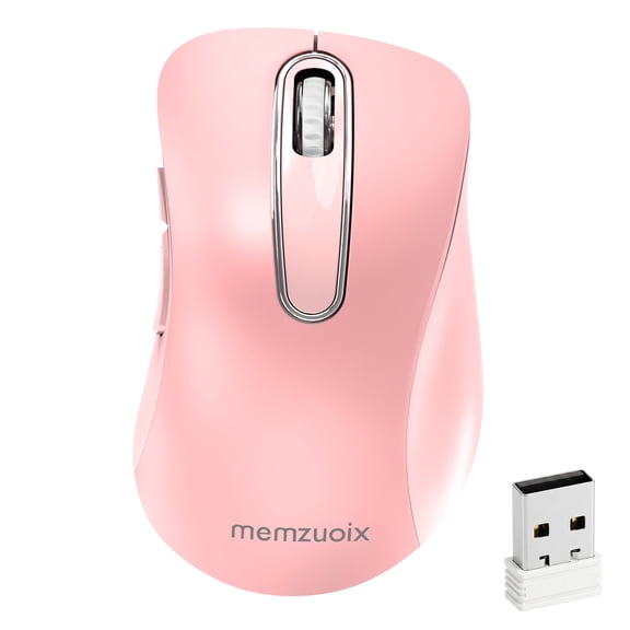 2.4GHz Silent Wireless Mouse, 1400 DPI Portable Optical Cordless Mouse with USB Receiver, 5 Buttons, Computer Mouse for Laptop PC Desktop MacBook, Pink