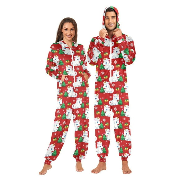 joogoo Unicorns Christmas Tree Unisex Adults Onesies Pajamas Jumpsuits L