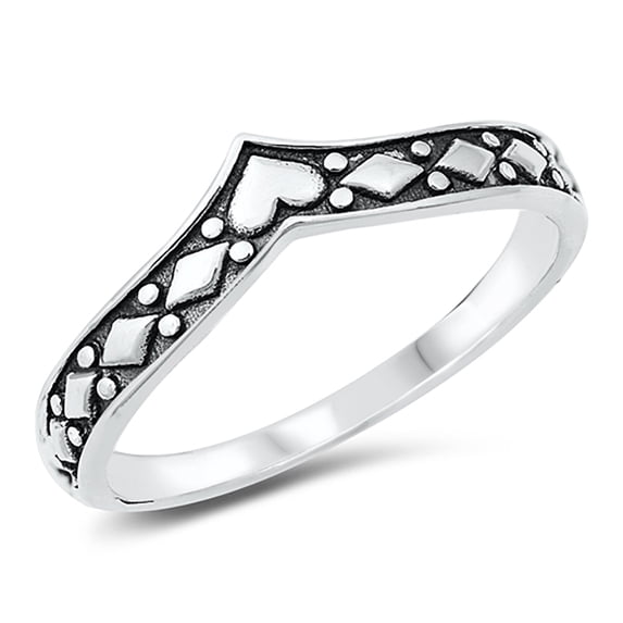 Sterling Silver V Shape Diamond Heart Design Ring Size 10