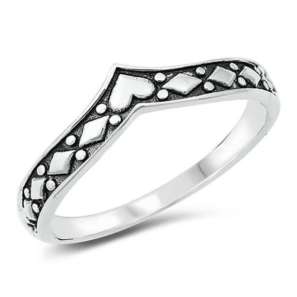 All In Stock Sterling Silver V Shape Diamond Heart Design Ring Size 9 Walmart Com Walmart Com