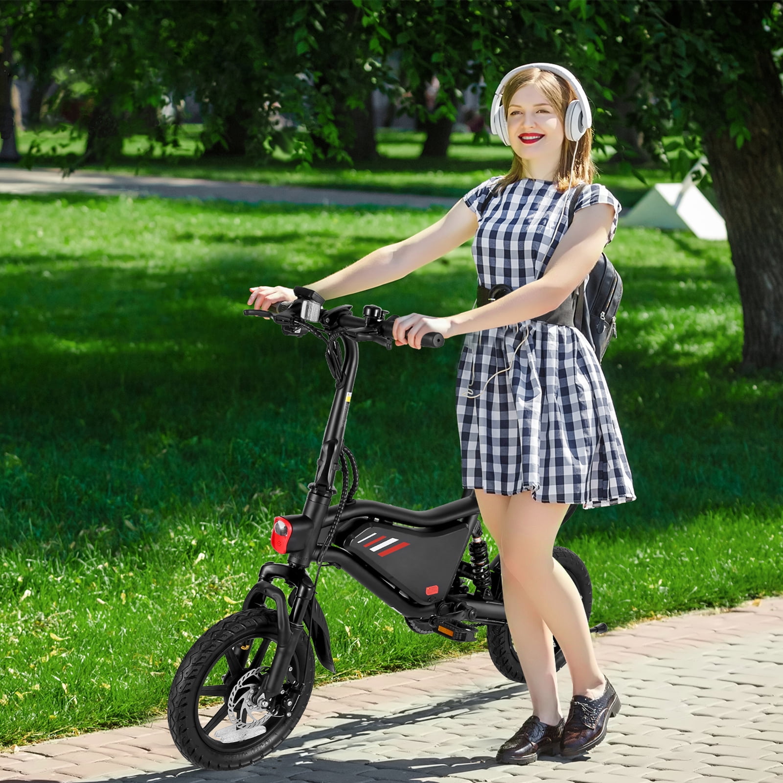 Elifine 350W Foldable Electric Bike for Adults, 14" Small E-Bike, LCD, Full Suspension, 48V 7.8Ah Electric Cycle for Adult UL 2849