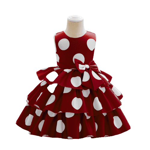 Mikrdoo Baby Girls Princess Dress 4 Years Girls Wave Point Sleeveless 5 Years Kids Girls Summer Layered Dress One Piece Sun Dress Red