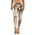 thumbnail image 5 of OFENTI Metallic Shiny Leggings - Mid Waist Faux Leather Footless Tights Pants Wet Look Skinny Glamour Mocha Medium, 5 of 6