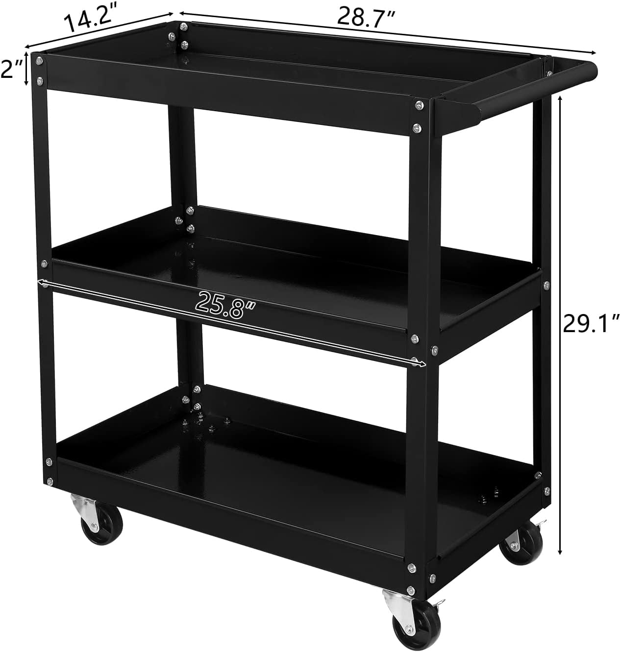 TUFFIOM 3 Tier Rolling Tool Cart 330lbs Capacity Steel Service Utility Cart Tool Storage Organizer