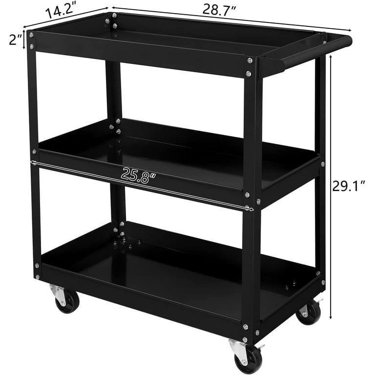 3 Tier Utility Cart Heavy Duty 330lbs Capacity Rolling Service Cart Utility  Carts with Wheels Storage Cart Restaurant Supplies Great for