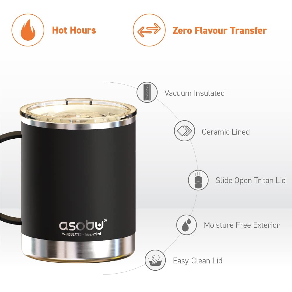 AdNart Ultimate Stainless Steel Ceramic Inner Coating Insulated Mug 12 oz, Black