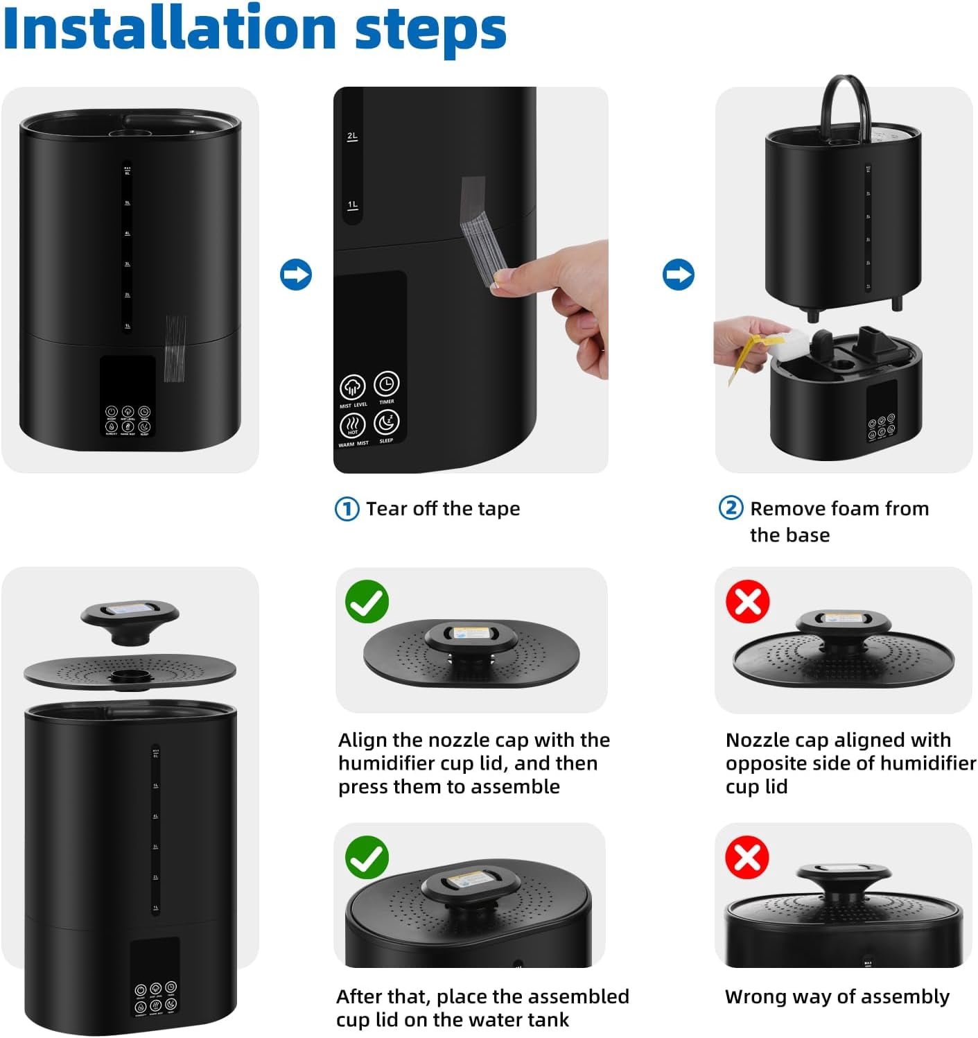 Humidifiers Large Room Home,Cool and Warm for Baby and Plants Hot Mist Top Fill Desk Quiet,Adjustable Mist,360 ° Nozzle-Black