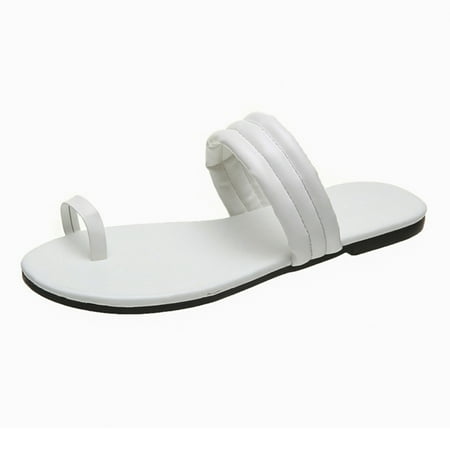 

Women s Super Simple Sandals Flat Heel Strappy Summer Slide Shoes for Beach 41 White