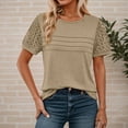 thumbnail image 2 of Razzly Women's T-Shirts Casual Short Sleeve V Neck Lace Trim Blouse Summer Fashion Tops Soft Comfortable Breathable Loose Fit Tee Shirt(Khaki,M), 2 of 5