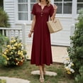 thumbnail image 4 of SEAOPEN Deals Robe d'Été pour Femmes Taille Empire Décontractée Robe de Plage Fluide Manches Courtes Col en V Robes Midi 2025 Tendance Rouge,TTG, 4 of 9