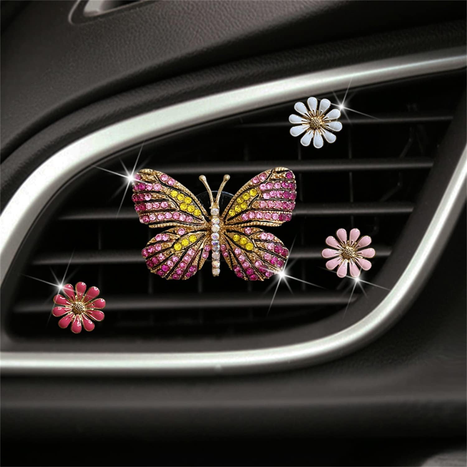 Glitter Butterfly Car Clip Interior Decoration, Cute Car Vent Clip Dashboard Decoration, Car Accessories Air Fragrance Vent Clip, Car Air Freshener Vent Clip, Girls Ladies Car Interior Decoration Cut