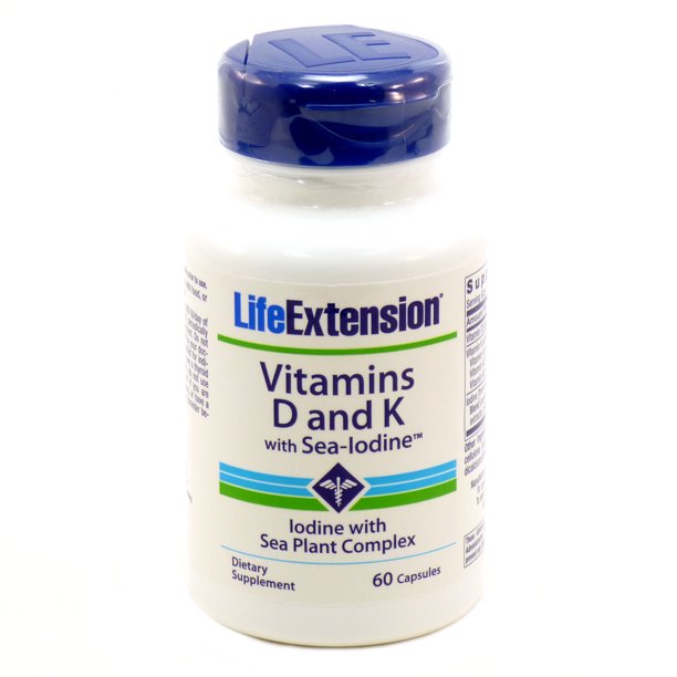Life Extension Vitamins D and K with Sea Iodine 60 Capsules