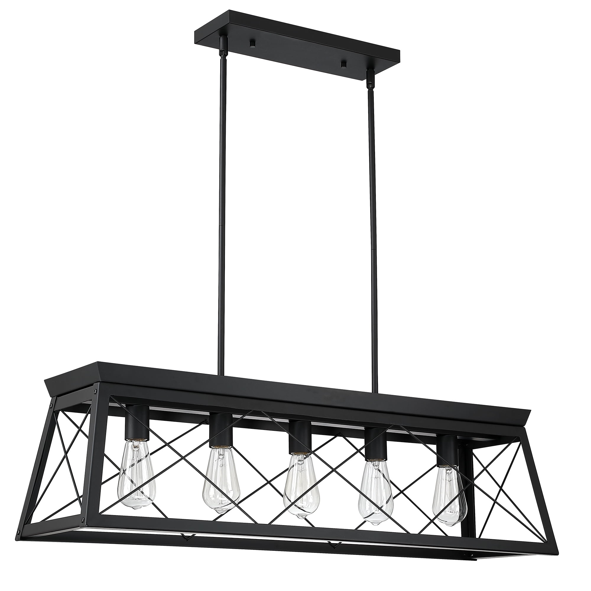 5-Light Farmhouse Matte Black Chandelier Industrial Pendant Lighting for Kitchen Island for Dining Room, Living Room