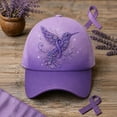 thumbnail image 4 of Purple Floral Hummingbird Print Awareness Hat | Unisex, Purple Ribbon Design, Pansy Floral Print, Awareness Support, Baseball Cap(B-Style), 4 of 9