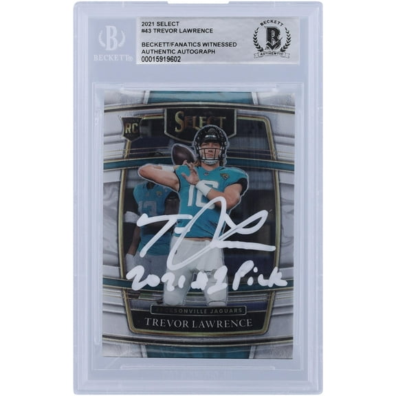 Trevor Lawrence Jacksonville Jaguars Autographed 2021 Panini Select Concourse White Ink #43 Beckett Fanatics Witnessed Authenticated Rookie Card with "2021 #1 Pick" Inscription - Fanatics Authentic