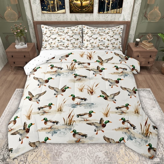 jejeloiu Gray Mallard Duck Twin Comforter Sets,Rustic Farmhouse Hunting Bedding Set For Boys Kids Reversible 2-Piece