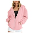 thumbnail image 3 of larppty Puff Print Lettering Oversized Full Zip Hoodie with Pocket - Y2K Preppy Pullover for Women Teens Girls（Pink，XXL）, 3 of 4