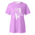 thumbnail image 4 of TSADFHJI Chemises pour Femmes Manches Longues Coton Col Rond T-Shirt Imprimé Manches Courtes Col Rond Haut Blouse TTTG Violet, 4 of 5
