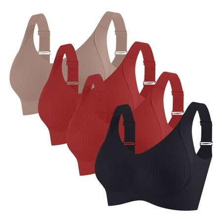 Levmjia Women Sexy Sports Bra Nylon Spandex Wireless Comfortable Supportive Everyday Wear V Neck Sleep Lounge Yoga Workout 32-40B/C/D Black Red 2 Pack