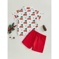 thumbnail image 4 of Suealasg Little Boys Christmas Gentlemen Outfits 6M 1T 2T 3T 4T Car Tree Print Short Sleeve Button Shirt + Shorts Set 2Pcs Casual Summer Clothes for Toddler Boys, 4 of 7