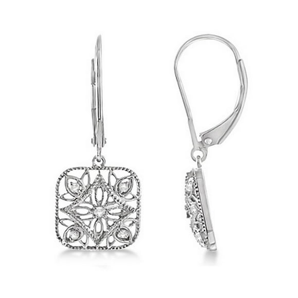 Antique Square Diamond Drop Earrings in 14k White Gold (0.10ct)
