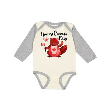 

Inktastic Happy Canada Day Cute Red Beaver with Canadian Flag Gift Baby Boy or Baby Girl Long Sleeve Bodysuit