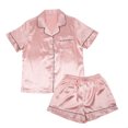 thumbnail image 1 of Women’s Short Sleeve Button Down Silky Satin Pajamas For Adults - 2 Piece Shorts Set, Sizes Small To X-Large, 1 of 1