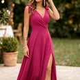 thumbnail image 6 of Hueook formal Wedding Guest Dress for Women Prom V Neck Sleeveless Slit Long Evening Gown Hot Pink 2X, 6 of 7