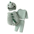 thumbnail image 4 of HAYIMI Baby Dinosaur 4 Piece Outfit Sets Sleeveless Romper Hat Long Sleeve Tee And Pants Cute Animal For Boys Girls Clothes Sets, 4 of 8