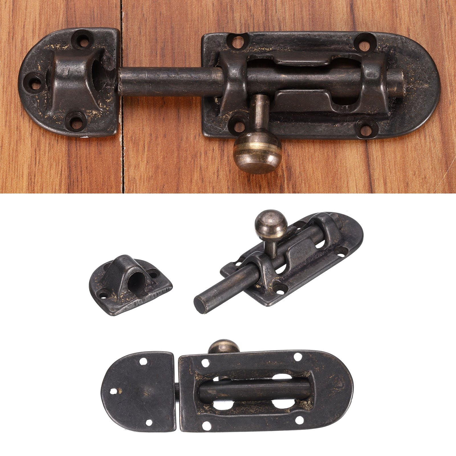 Unique Bargains Copper Barrel Bolt Latch Vintage Solid Brass Buckle Lock with Screws Black