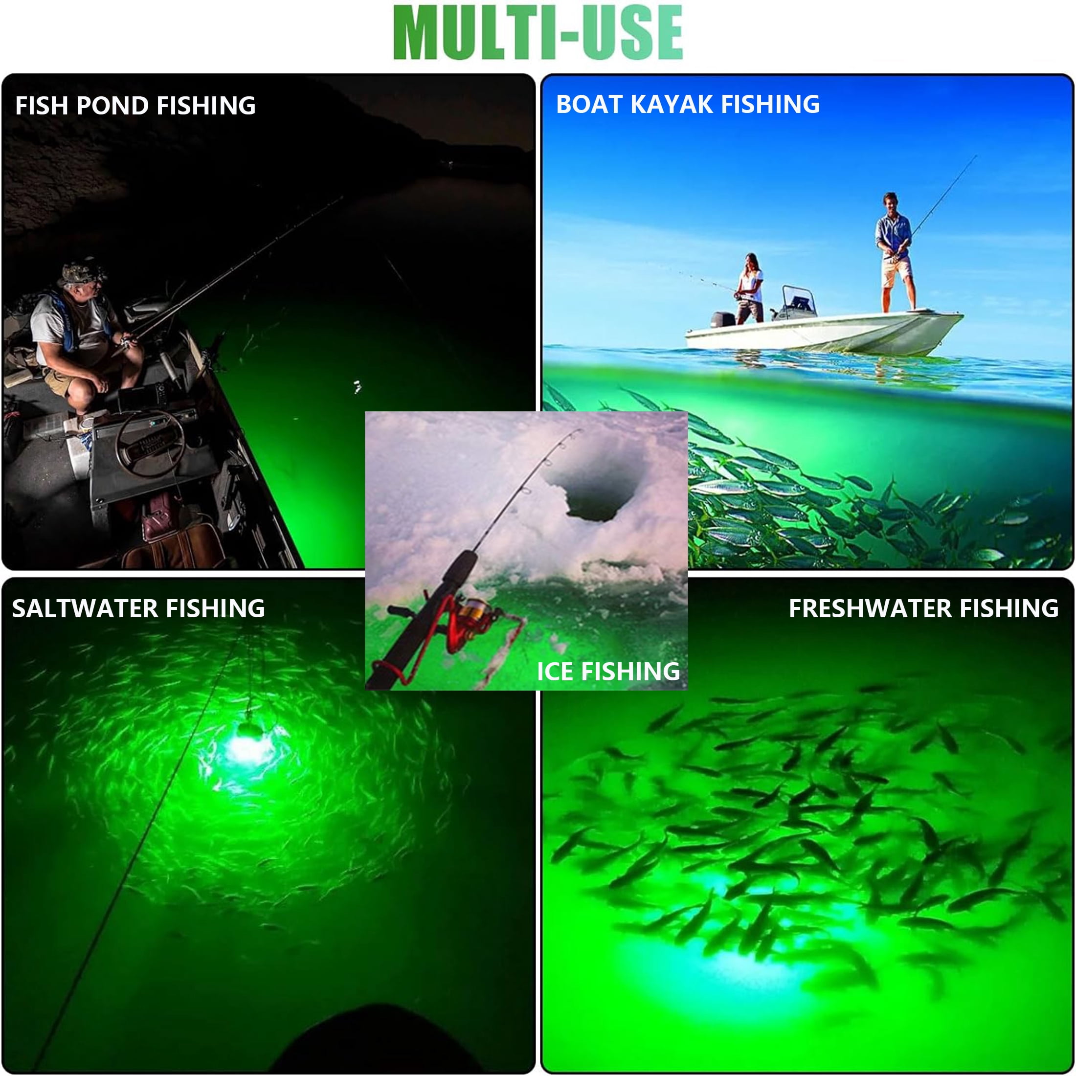 DXIMRX Green Underwater Fishing Light 12V LED Submersible Lamp