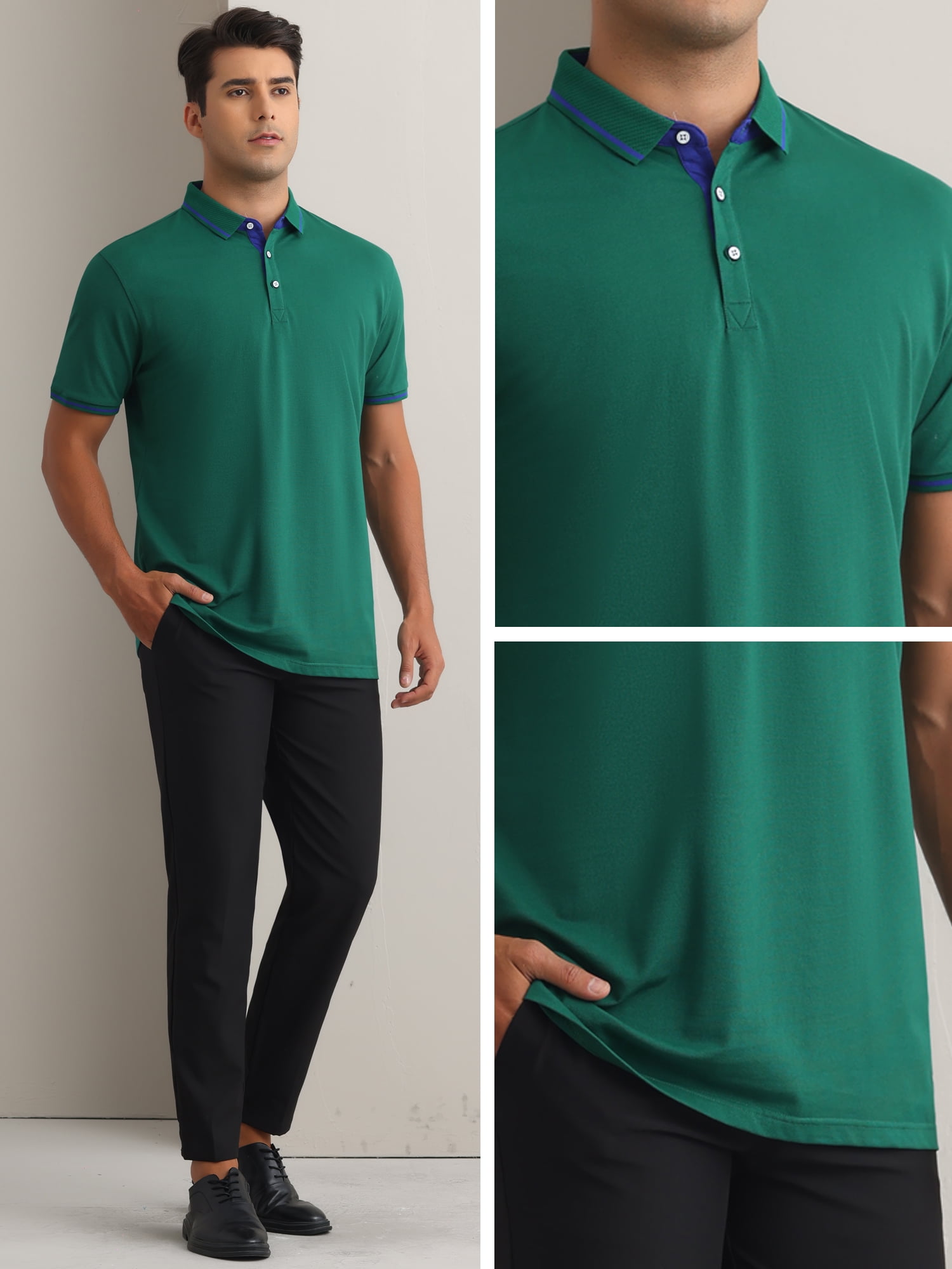 DARING DIVA Men's Polo Short Sleeves Classic Fit Business Summer Golf Shirt L Dark Green