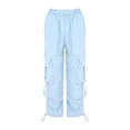 thumbnail image 5 of CIENVNSTG Loose Fit Baggy Casual Women Cargo Pants High Waisted Solid Color Drawstring Wide Leg Soft Comfy Y2K Streetwear Palazzo Trousers For Daily Casual Daily Wear Light Blue L, 5 of 5