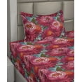 thumbnail image 2 of Ambesonne Floral Fitted & Flat Sheet with Sham 3 Pcs Set, Peony Blossoms Bouquet Print, Twin, Dark Coral Turquoise, 2 of 4