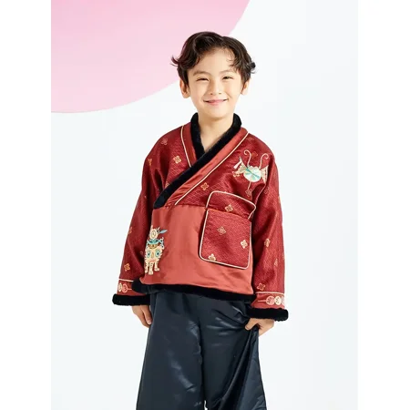

GEDER-F2Boys Red Suit Coat And Pant Set Animals Velour Applique Spring/Summer/Fall Non-Stretch Casual And Fashion