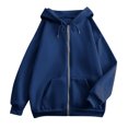 thumbnail image 4 of ELFINDEA Womens Coats Jackets for Women Casual Fashion Solid Color Long Sleeved Zippered Hooded Sweatshirt Womens Tops Dark Blue L, 4 of 5