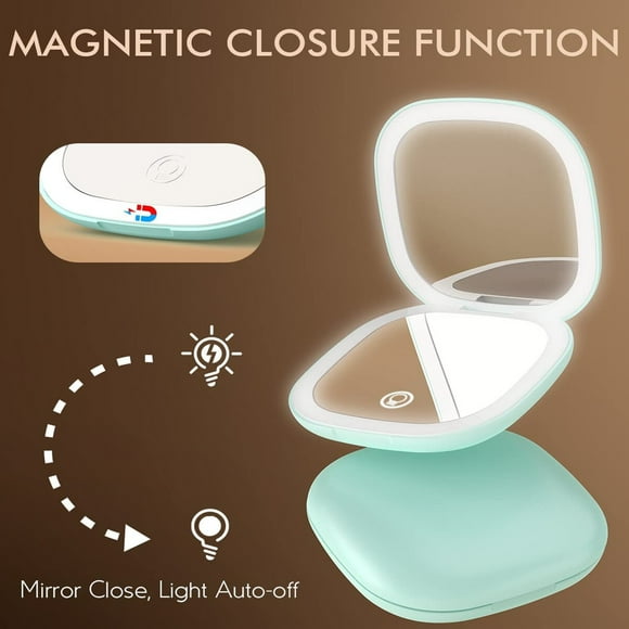 SUSIELADY Écran Tactile LED Maquillage Miroir Compact Double Face Miroir de Maquillage de Voyage 1X/5X Grossissement Éclairé Cosmétique Miroir Pliable